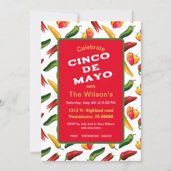 Cinco De May Chilies Invitation by stickywicket at Zazzle