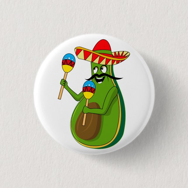 Cinco de Mayo Avocado Humor Maracas Sombrero Button (Front)