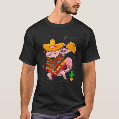 Cinco De Mayo Axolotl Dabbing Poncho Sombrero Mexi T_Shirt