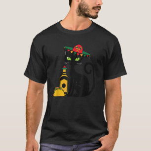 Cinco De Mayo Black Cat With Sombrero Tequila Funn T-Shirt