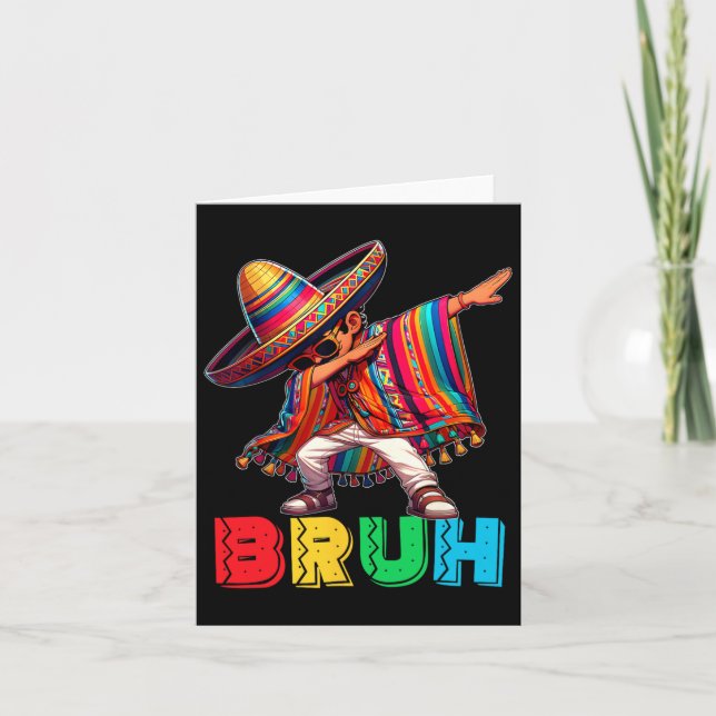 Cinco De Mayo Bruh Dabbing Mexican Boy Poncho Kids Card (Front)