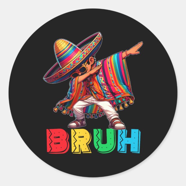 Cinco De Mayo Bruh Dabbing Mexican Boy Poncho Kids Classic Round Sticker (Front)