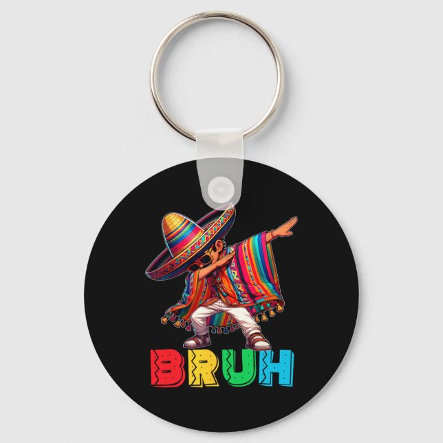 Cinco De Mayo Bruh Dabbing Mexican Boy Poncho Kids Keychain (Front)