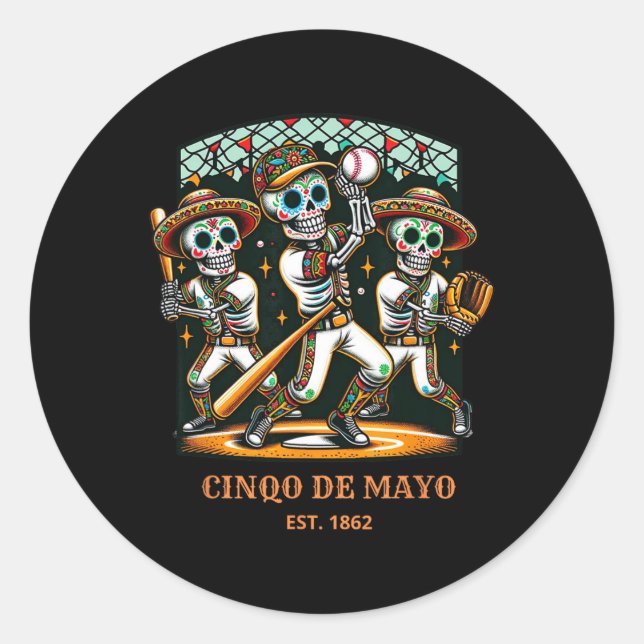 Cinco De Mayo Bysebyll Skeletons  Classic Round Sticker (Front)