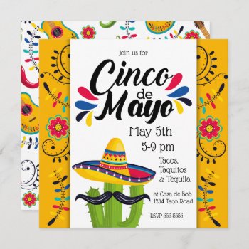 Cinco De Mayo Cactus Folk Flowers Invitation by HolidayBug at Zazzle