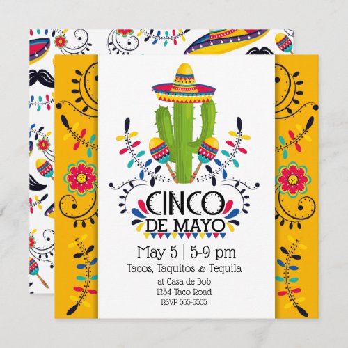 Cinco de Mayo Cactus Folk Sombreros Invitation