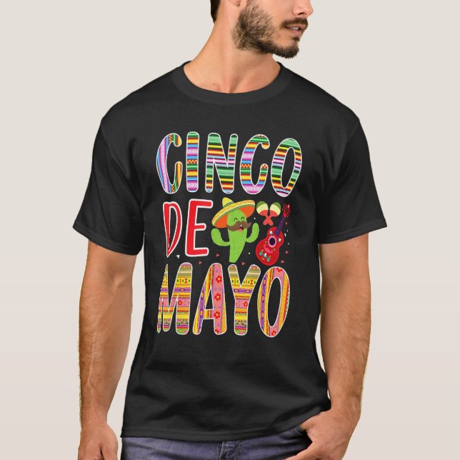 Cinco de Mayo Cactus Guitar Music Mexican Funny T-Shirt (Front)
