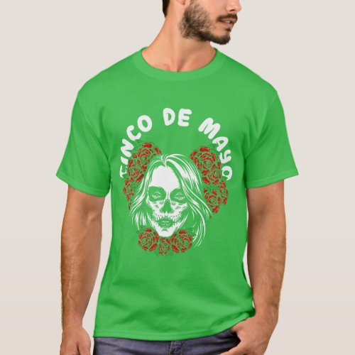 Cinco De Mayo Calavera Skull Woman Mexican Fiesta  T_Shirt