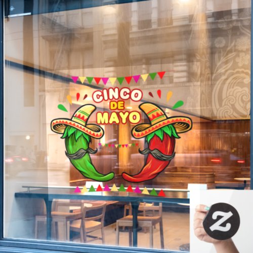 Cinco De Mayo Cartoon Mexican Green Red Hot Chili Window Cling