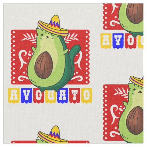 cinco de mayo cat avocado avogato kawaii mexican fabric