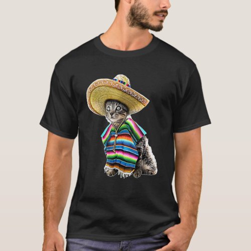 Cinco De Mayo Cat Sombrero Poncho Party Women Men T_Shirt