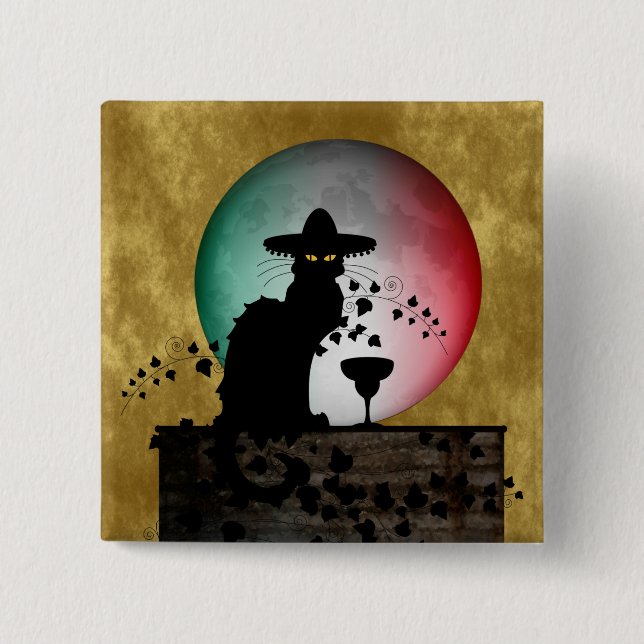 Cinco de Mayo Chat Noir / Gato Negro Button (Front)