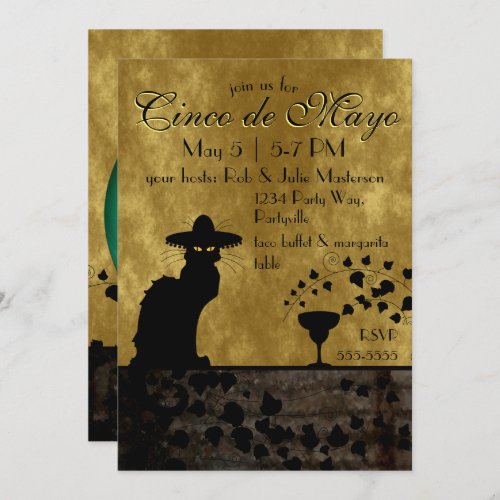 Cinco de Mayo Chat Noir  Gato Negro Invitation