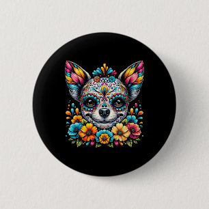 Cinco De Mayo Chihuahua Dog Sugar Skull Flower Button