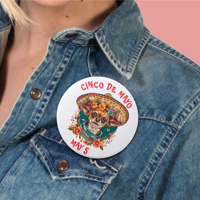 Cinco de Mayo Chihuahua Wearing Sombrero & Serape Button (Creator Uploaded)