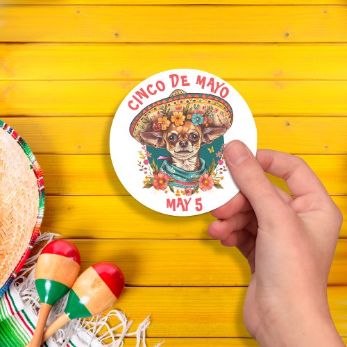 Cinco de Mayo Chihuahua Wearing Sombrero  Serape Classic Round Sticker