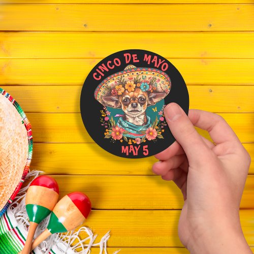 Cinco de Mayo Chihuahua Wearing Sombrero  Serape Classic Round Sticker