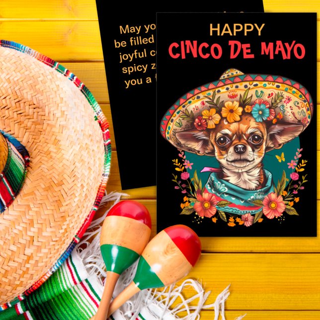 Cinco de Mayo Chihuahua Wearing Sombrero & Serape Holiday Card (Creator Uploaded)