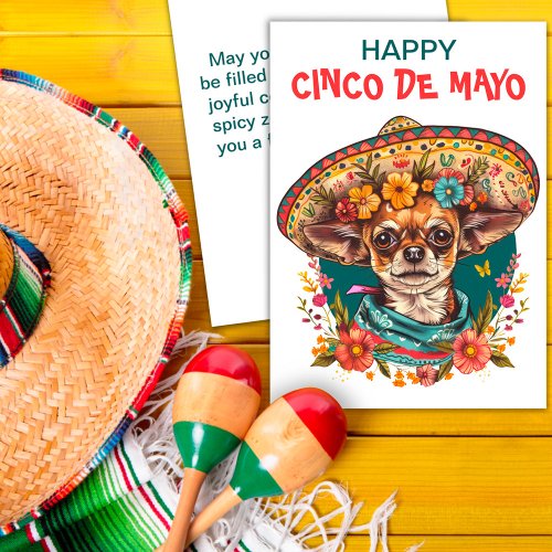 Cinco de Mayo Chihuahua Wearing Sombrero  Serape Holiday Card