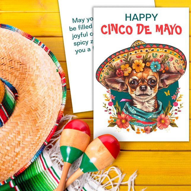 Cinco de Mayo Chihuahua Wearing Sombrero & Serape Holiday Card (Creator Uploaded)