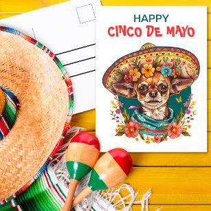 Cinco de Mayo Chihuahua Wearing Sombrero & Serape Holiday Postcard