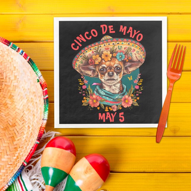 Cinco de Mayo Chihuahua Wearing Sombrero & Serape Paper Dinner Napkins (Creator Uploaded)