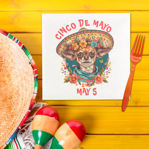 Cinco de Mayo Chihuahua Wearing Sombrero & Serape Paper Dinner Napkins