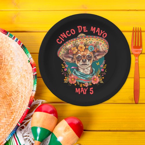 Cinco de Mayo Chihuahua Wearing Sombrero  Serape Paper Plates