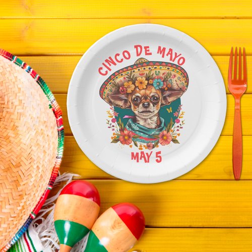 Cinco de Mayo Chihuahua Wearing Sombrero  Serape Paper Plates