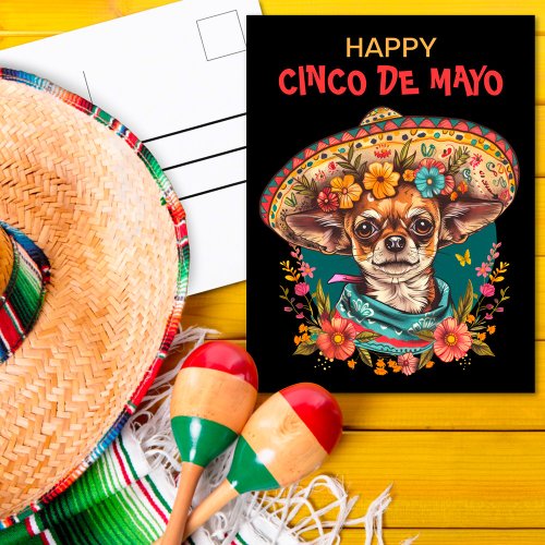 Cinco de Mayo Chihuahua Wearing Sombrero  Serape Postcard