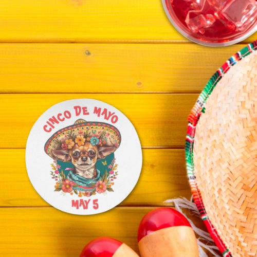 Cinco de Mayo Chihuahua Wearing Sombrero  Serape Round Paper Coaster