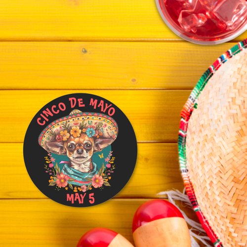 Cinco de Mayo Chihuahua Wearing Sombrero  Serape Round Paper Coaster