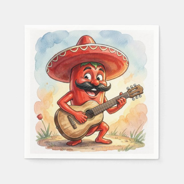 Cinco de Mayo Chili Guitar Player Napkins (Front)