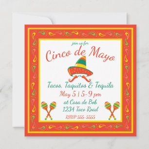 Cinco de Mayo Chili Peppers and Sombrero Invitation