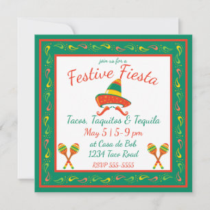 Cinco de Mayo Chili Peppers and Sombrero Invitation