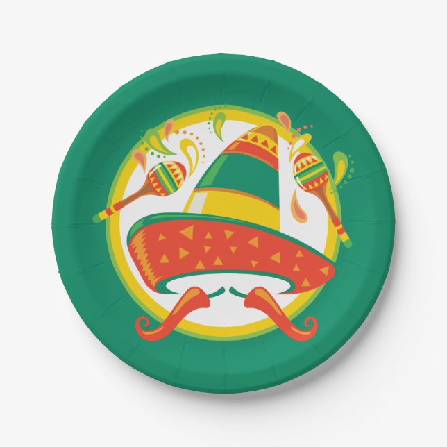 Cinco de Mayo Chili Peppers and Sombrero Paper Plates (Front)