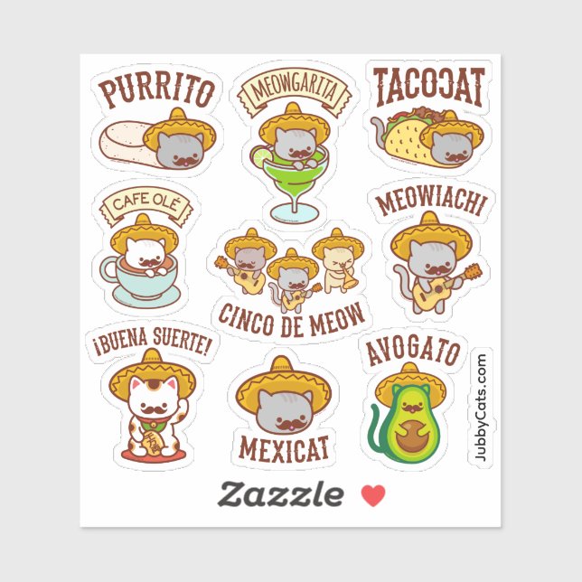Cinco de Mayo - Cinco de Meow - Funny Cat STICKERS (Sheet)