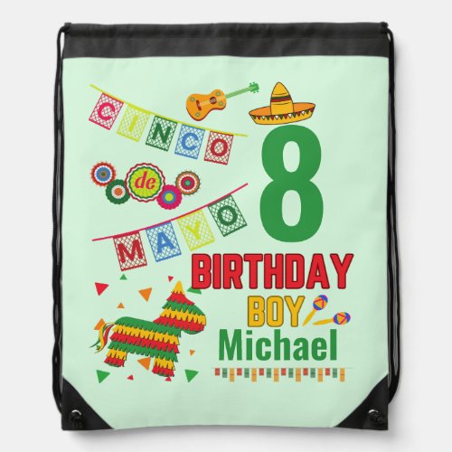 Cinco de Mayo Colorful Birthday Boy Fiesta Party Drawstring Bag