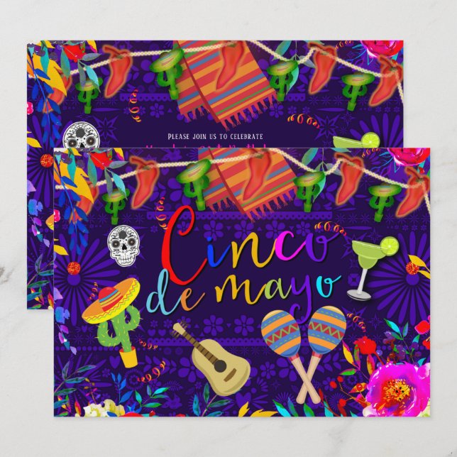 Cinco De Mayo Colorful Celebration Fiesta Party Invitation (Front/Back)