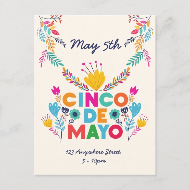 Cinco de Mayo Colorful Invitation Postcard (Front)