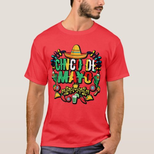 Cinco De Mayo Colorful Sombrero Mexican Hat Cinco  T_Shirt