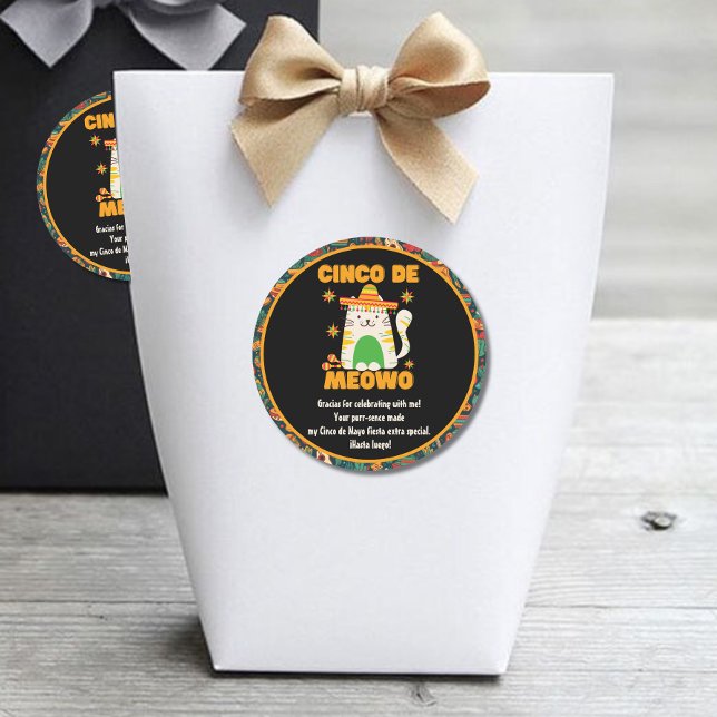 Cinco De Mayo- Cute Cat Thank you Classic Round Sticker (Creator Uploaded)