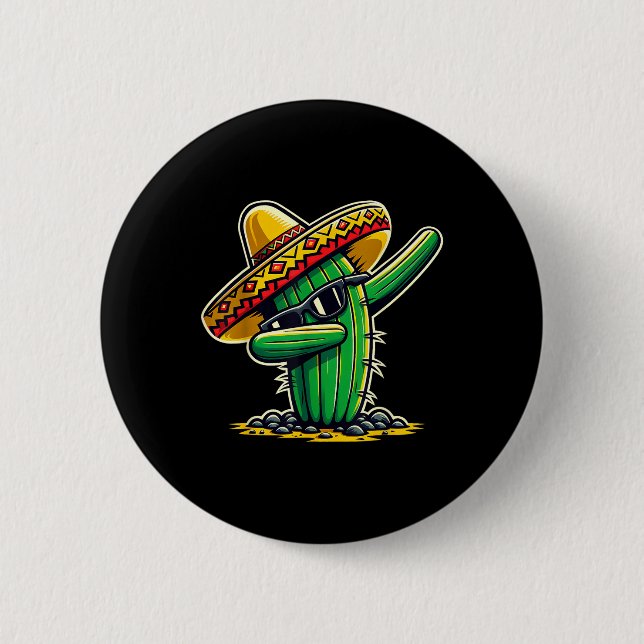 Cinco De Mayo Dabbing Cactus Funny Mexican Boys To Button (Front)