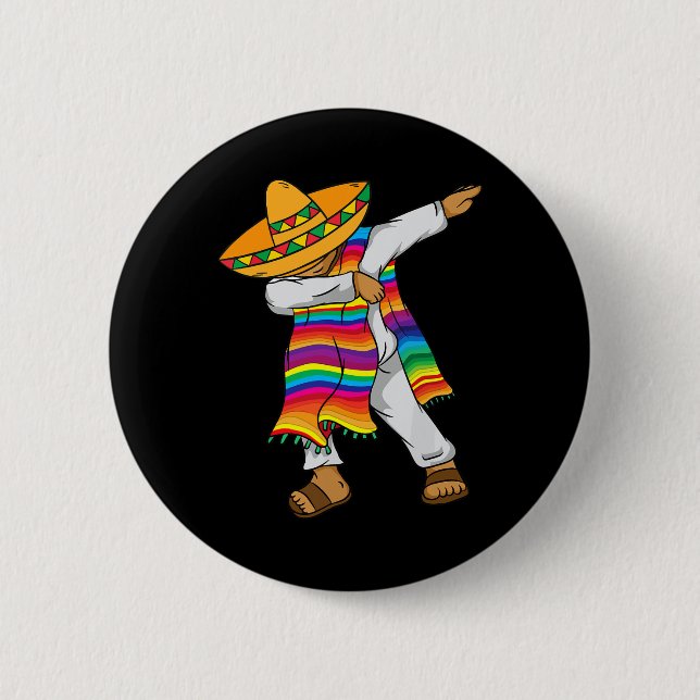 Cinco De Mayo Dabbing Mexican Poncho Kids Toddler  Button (Front)