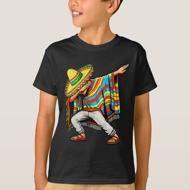Cinco De Mayo Dabbing Mexican Poncho Sombrero Hat  T-Shirt (Front)