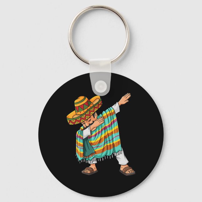 Cinco de Mayo Dabbing Poncho Sombrero Fun Mexican  Keychain (Front)