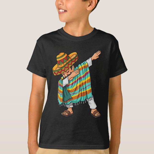 Cinco de Mayo Dabbing Poncho Sombrero Fun Mexican  T-Shirt (Front)
