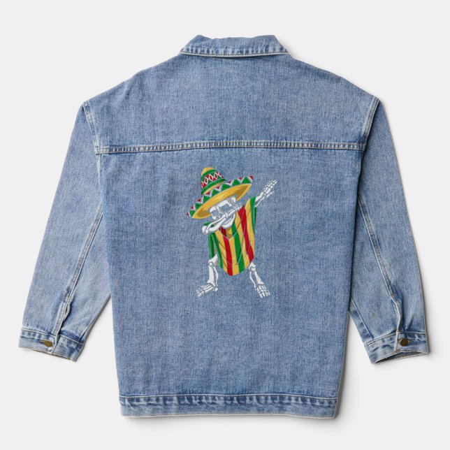 Cinco De Mayo Dabbing Skeleton Mariachi Sombrero M Denim Jacket (Back)