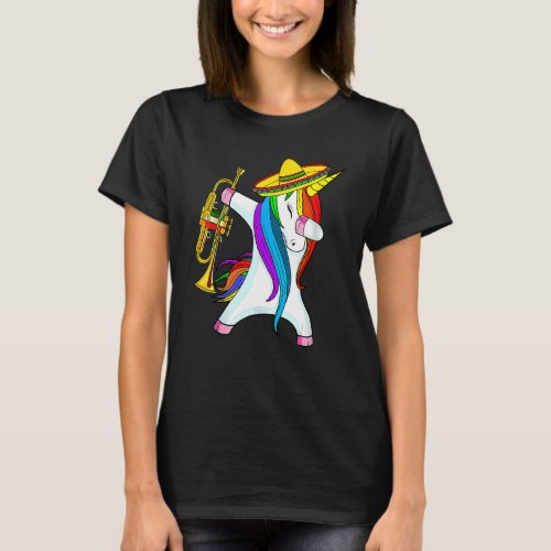 Cinco De Mayo Dabbing Unicorn Sombrero Trumpet   D T_Shirt
