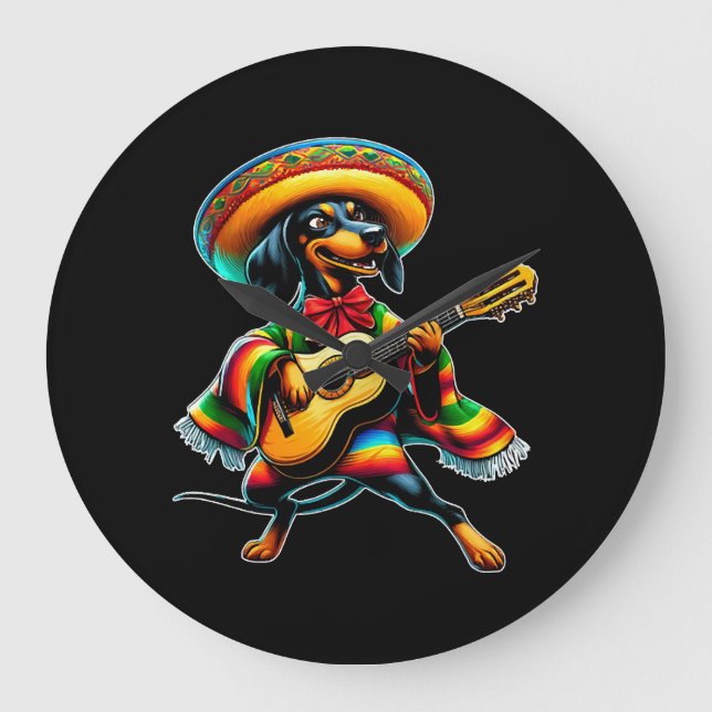 Cinco de Mayo Dachshund Mariachi Guitar Large Clock (Front)